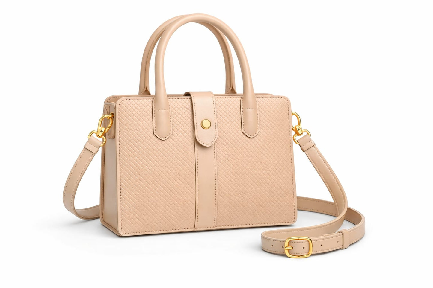 "Classic Structured Woven-Texture Tote with Adjustable Shoulder Strap"