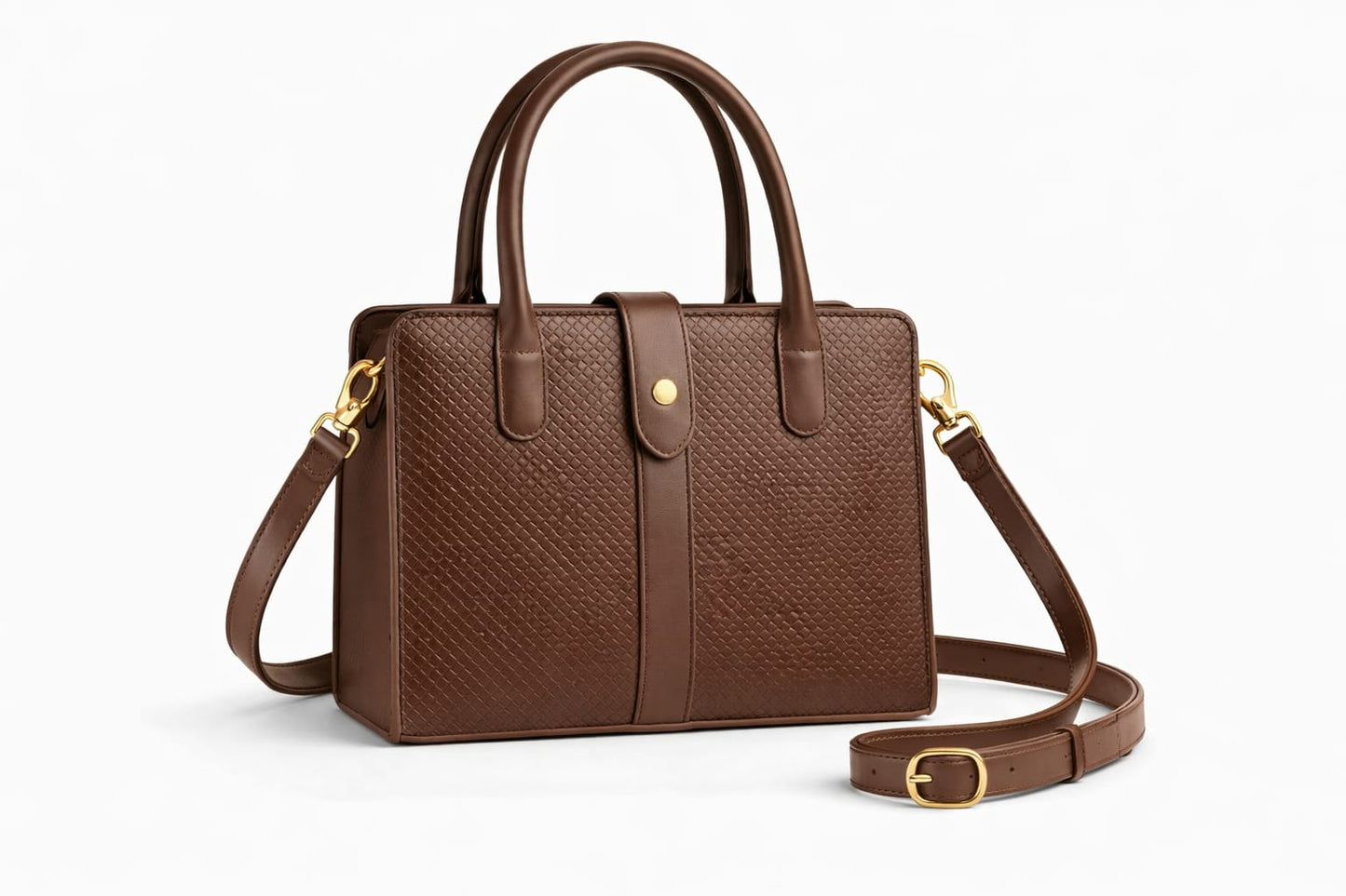 "Classic Structured Woven-Texture Tote with Adjustable Shoulder Strap"